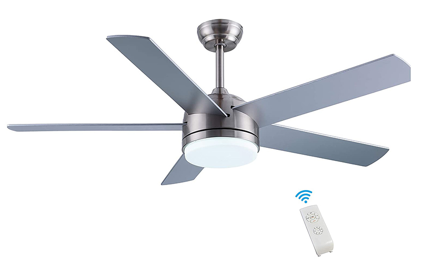 52-1083-5 52-Inch Ceiling Fan with Light and Remote Control in Brushed Nickel, Reversible Multi-Speed