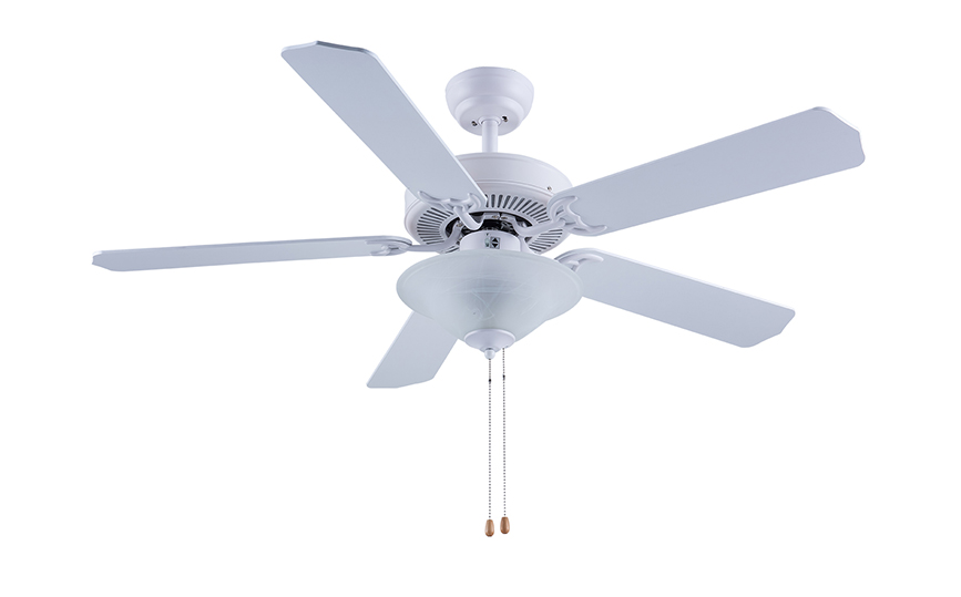 52-1087 52-Inch White Ceiling Fans with Lights and Remote Control with Glass Bowl Shade